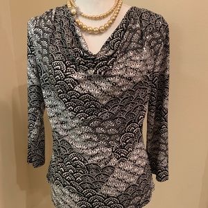 S Levine Black and White Paisley Top with Sequin